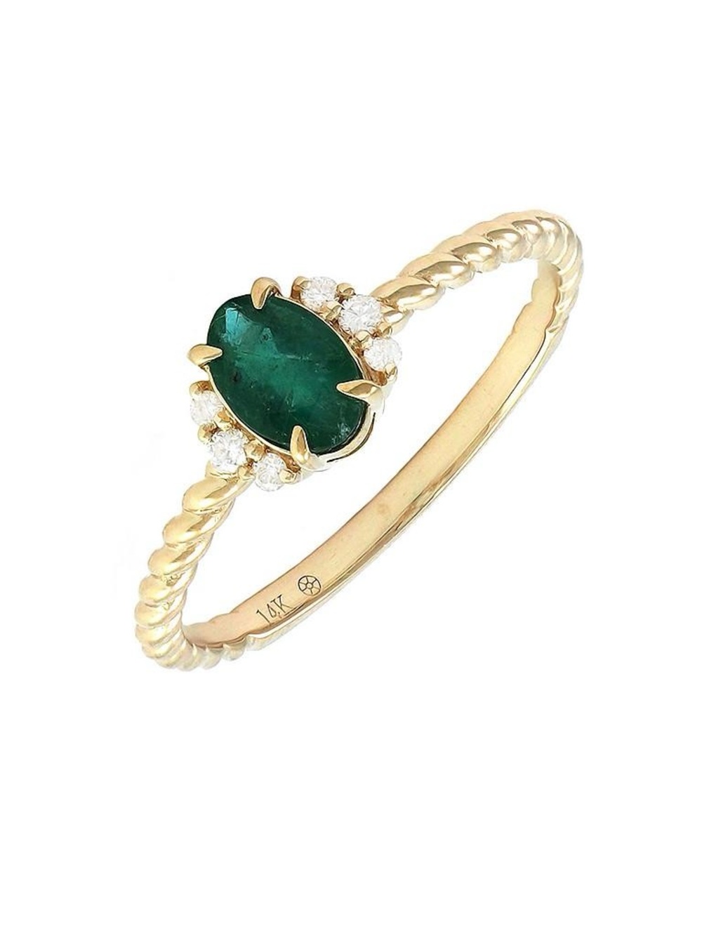 14K Real Yellow Gold Oval Prong Ball Shank Emerald Ring Size 6.5